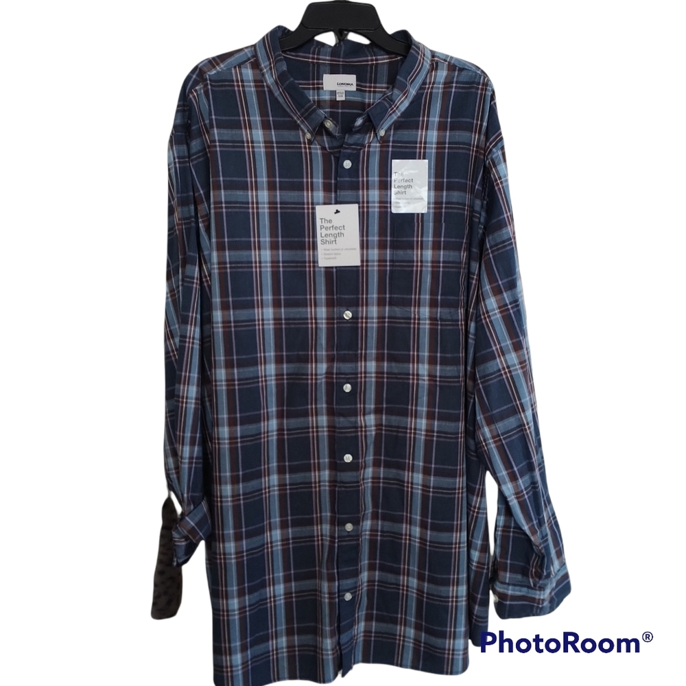 Sonoma Blue/Gray Plaid Button Down Shirt 4 XB